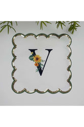 V Harfi Baskılı Kişiye Özel Pul İşlemeli Monogramlı Nakış Kenar Pullu Kokteyl Peçetesi 1 Adet